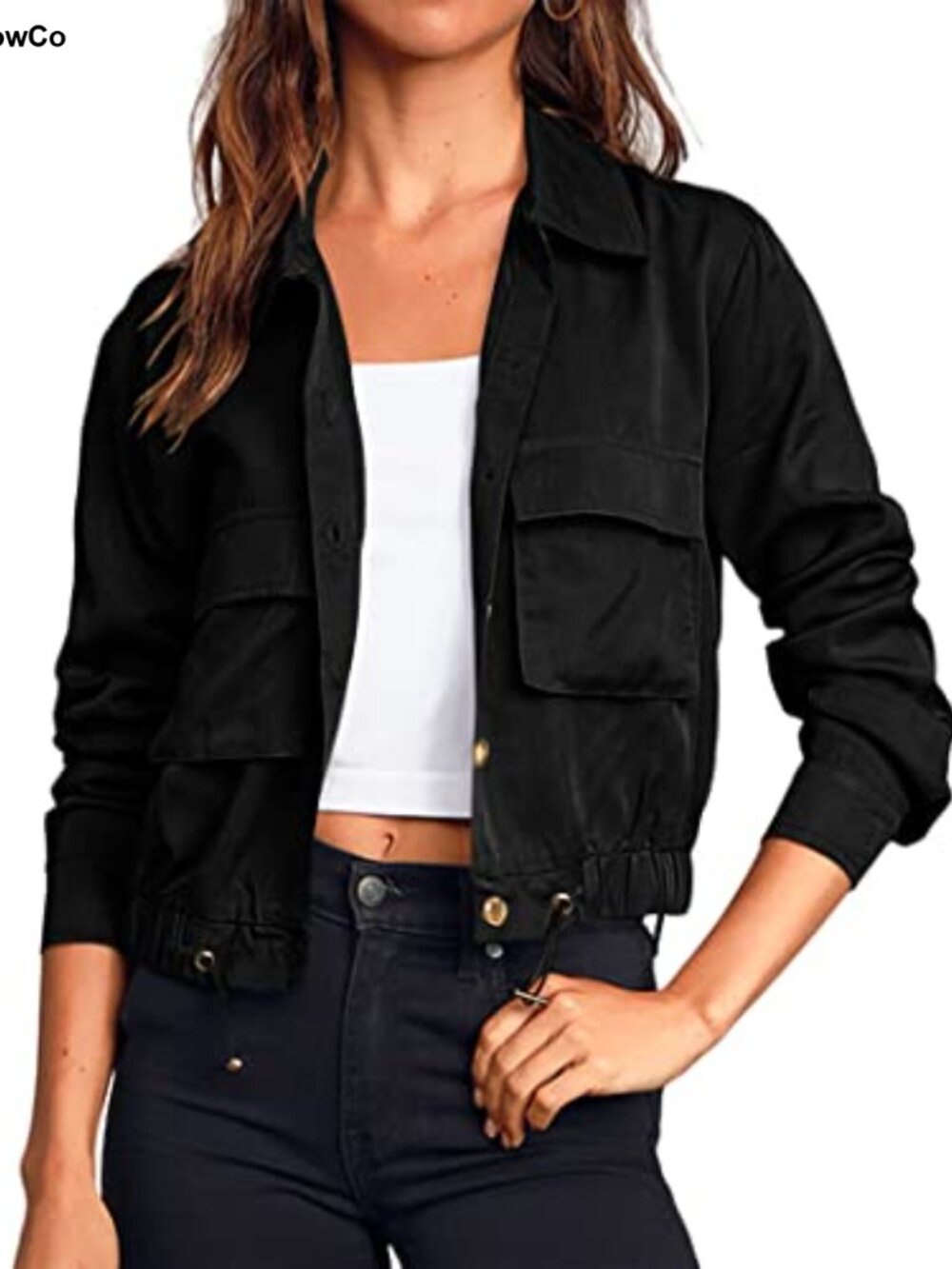 Women's Cropped Military Jacket Lightweight Casual Utility with Pockets